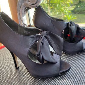 New Flounce Satin Black Peep Toe Pump High Heels With Bow